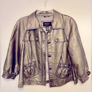 Shiny Chrome Faux Leather Jacket, Petite Medium